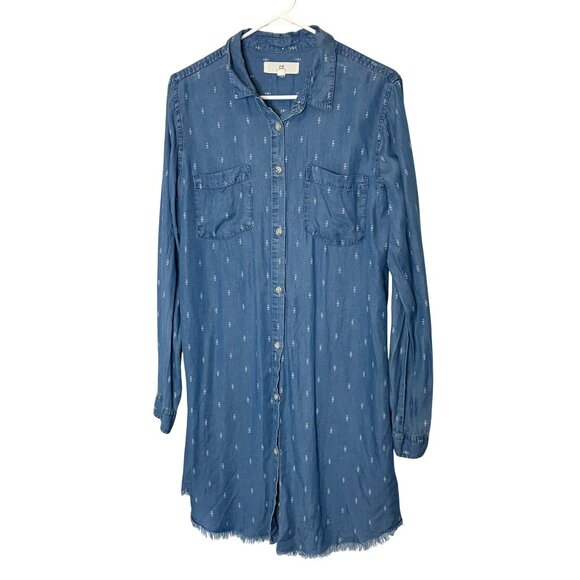 ANTHROPOLOGIE Thread & Supply Long-Sleeve Frayed-Hem Chambray Shirt Dress Large - Picture 2 of 8